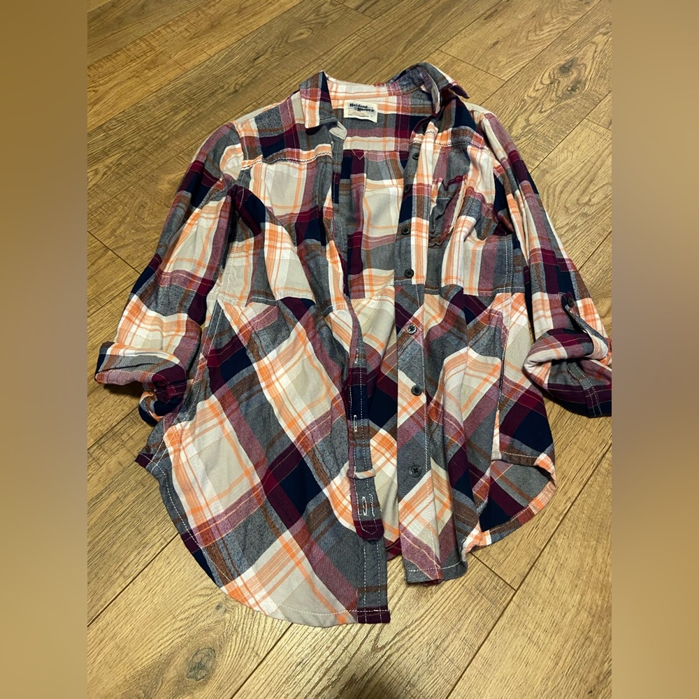 Anthro Plaid Button Down Top